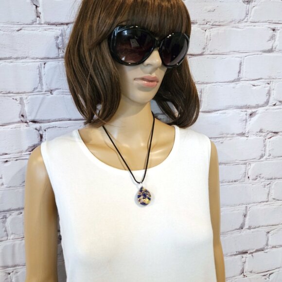 NECKLACE - Authentic Murano glass - unique blue & gold teardrop pendant - Picture 3 of 6